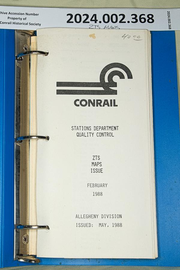 ZTS Maps, Allegheny Division, February 1988 (updated to May 1988)