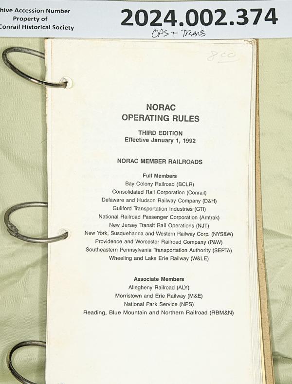 NORAC Operating Rules, 3rd and 5th eds., eff. 1992-01-01 and 1995-01-01