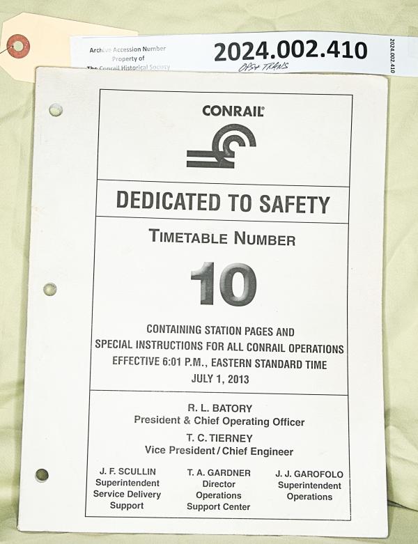 CR Timetable Number 10 Containing Station Papers and Special Instructions for all Conrail Operations