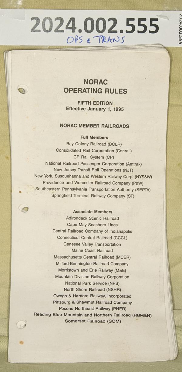 NORAC Operating Rules 5th edition eff. 1995-01-01