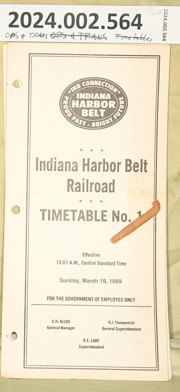 Indiana Harbor Belt Timetable No. 1, 1989-03-19