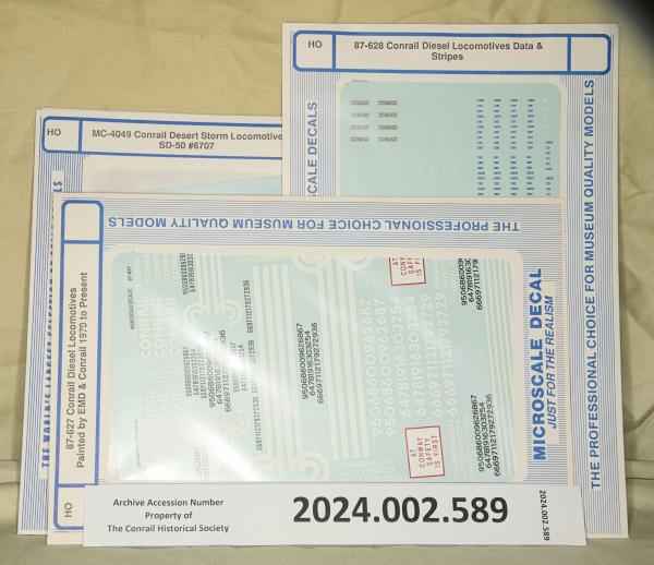 3 museum-quality decal sheets for EMD locos with thank you letter from Microscale, 1991