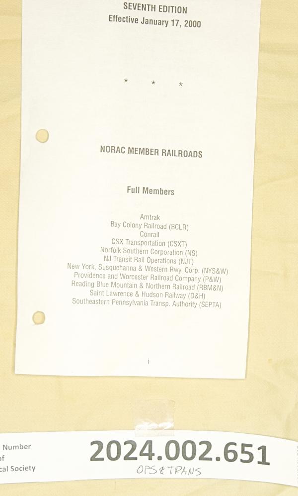 NORAC Operating Rules, 2000-01-17