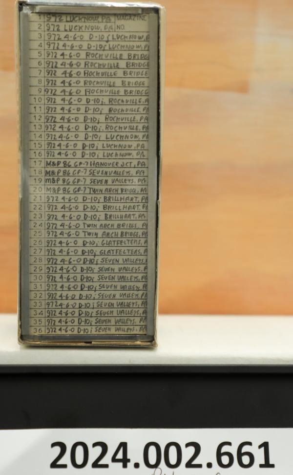 ex-CPR #972 steam special May 1985 including Rockville Bridge, 36 slides in a tray