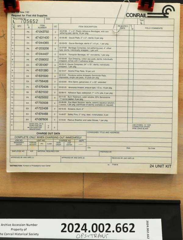 Request for first aid supplies, Sheet MM170, 1992-07-01