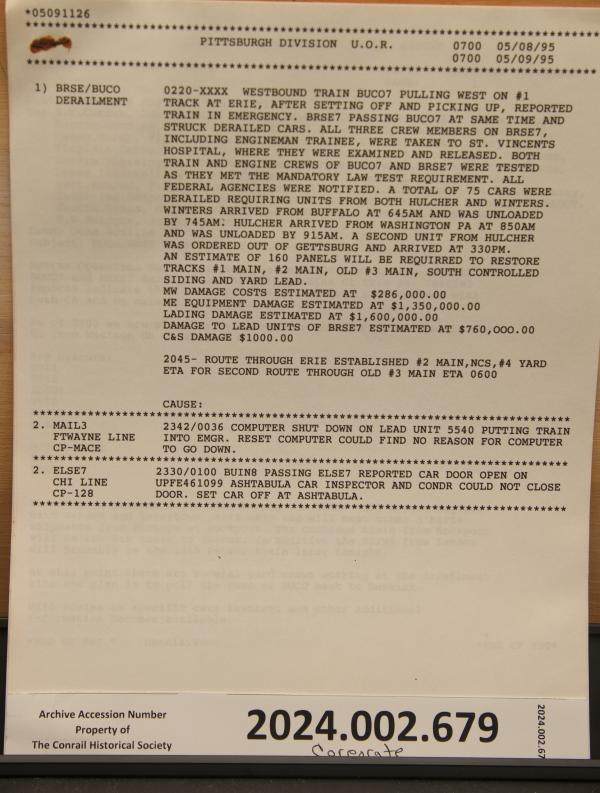 Pittsburgh Division U.O.R. incidents of 1995-05-08, 1995-05-09