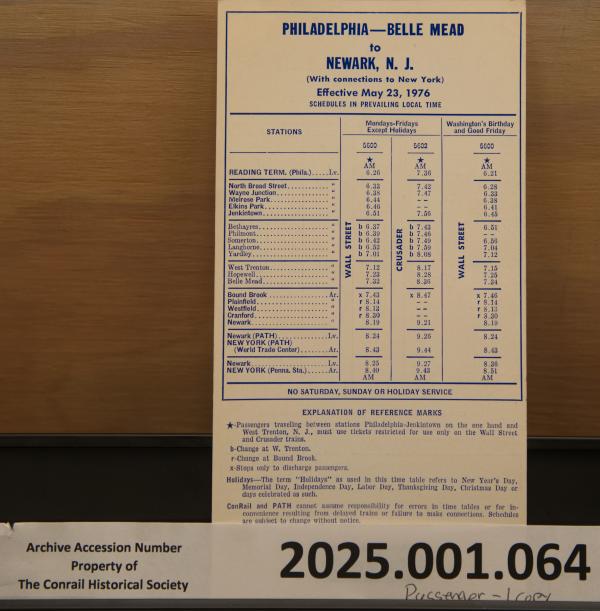 CR passenger schedule ex-RDG New York Branch, The Crusader 1976-05-01