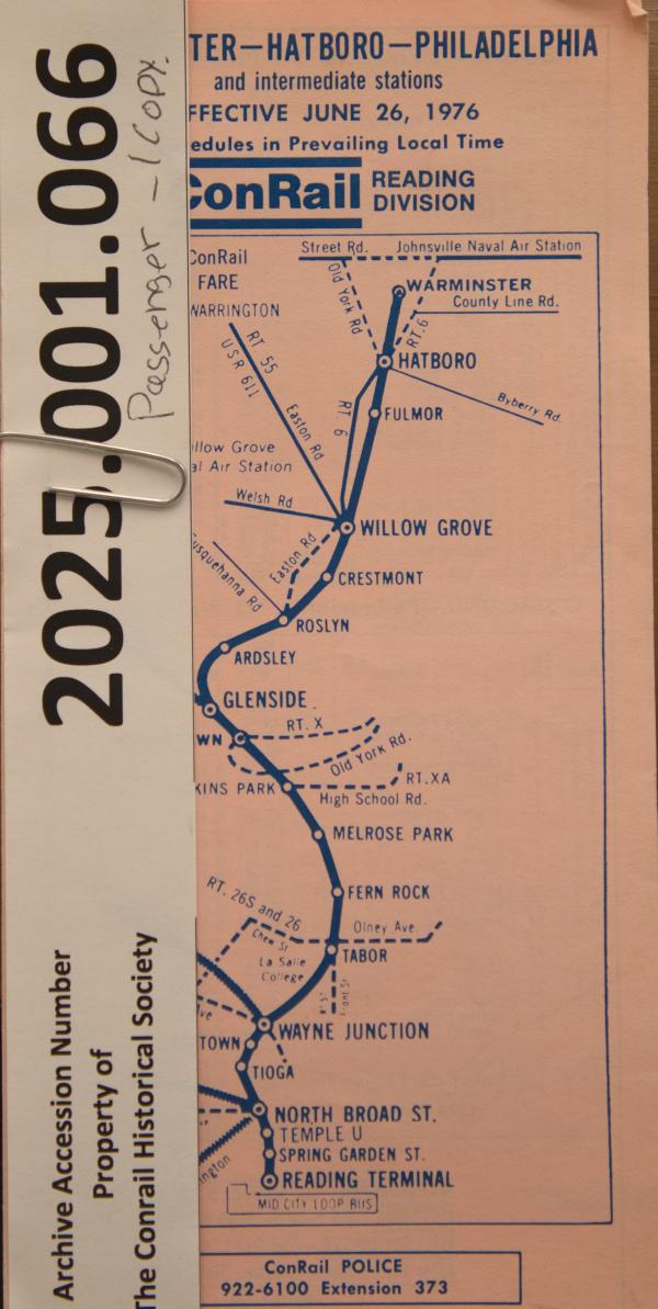 CR schedule ex-RDG Hatboro line June 1976