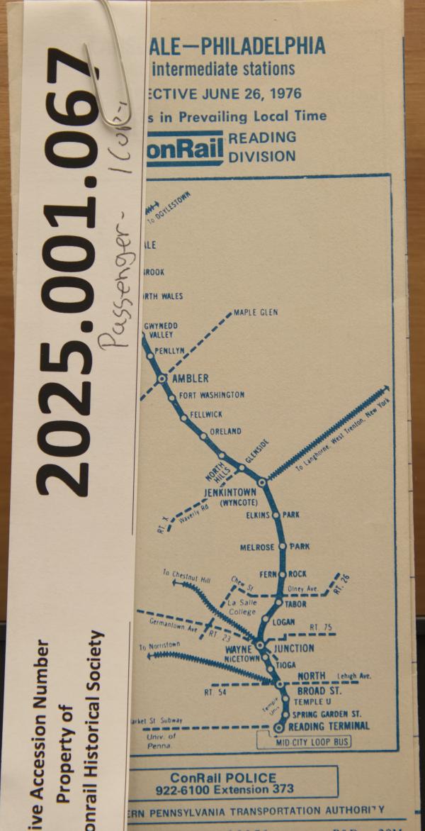 CR schedule ex-RDG Lansdale line June 1976