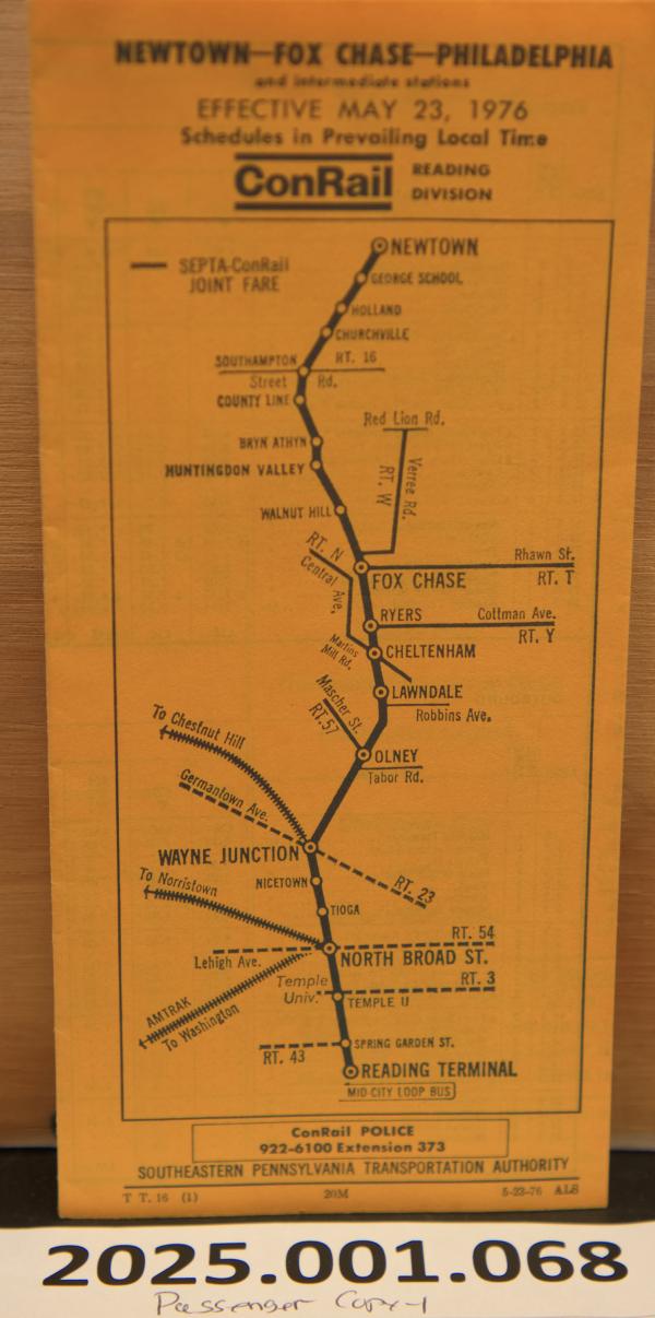 CR schedule ex-RDG Newtown/Fox Chase line May 1976