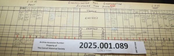 Southern Tier train dispatcher sheet, 1989-06-13