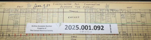 Southern Tier train dispatcher sheet, 1989-06-09