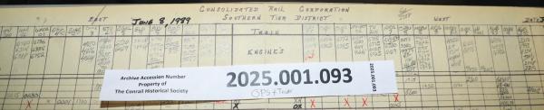 Southern Tier train dispatcher sheet, 1989-06-08