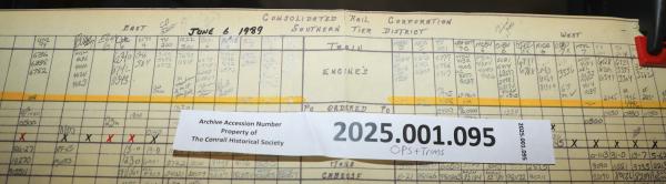 Southern Tier train dispatcher sheet, 1989-06-06