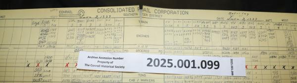 Southern Tier train dispatcher sheet, 1989-06-03