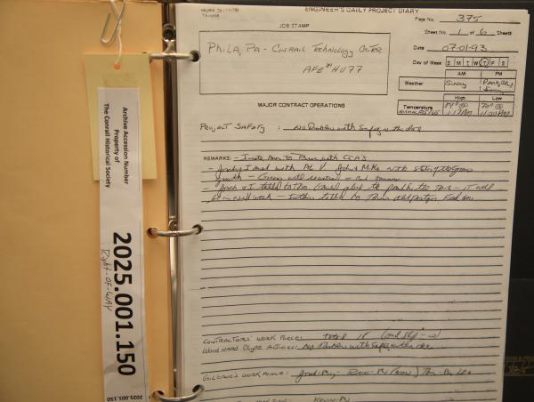 CR Technology Center, Philadelphia, engineer's daily project diary of construction