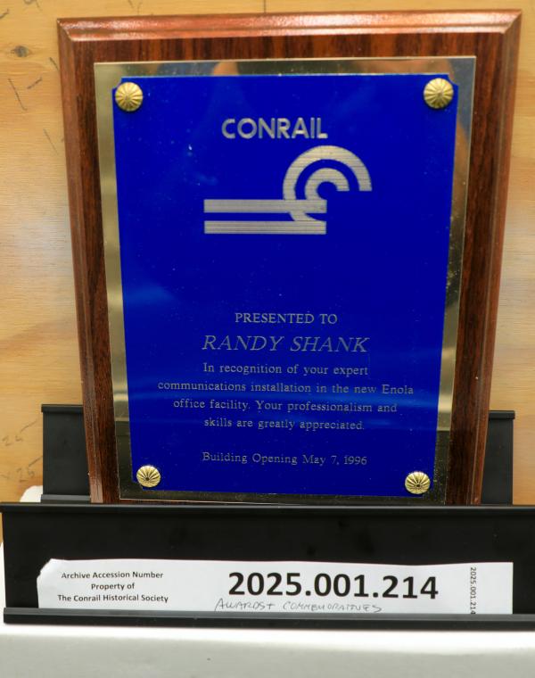 CR Service Award presented to Randy Shank for communications installation Enola office