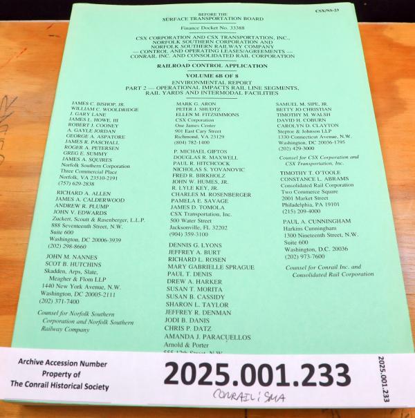 CR Split document, STB Finance Doc. 33388, vol. 6B of 8