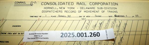 Hornell Train Dispatcher Sheet Delaware Subdivision 1988-11-04