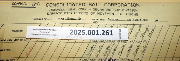 Hornell Train Dispatcher Sheet Delaware Subdivision 1988-11-05