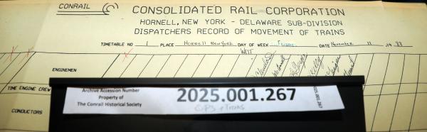 Hornell Train Dispatcher Sheet Delaware Subdivision 1988-11-11