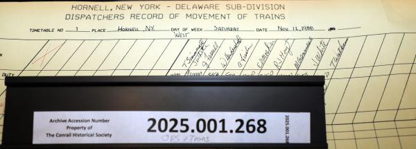 Hornell Train Dispatcher Sheet Delaware Subdivision 1988-11-12