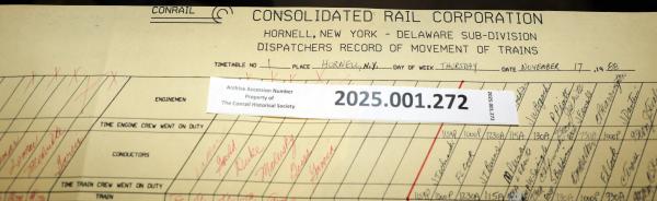 Hornell Train Dispatcher Sheet Delaware Subdivision 1988-11-17