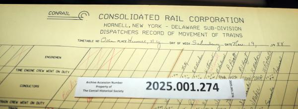 Hornell Train Dispatcher Sheet Delaware Subdivision 1988-11-19