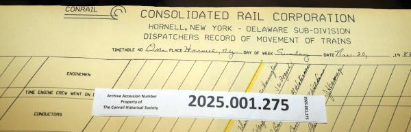 Hornell Train Dispatcher Sheet Delaware Subdivision 1988-11-20