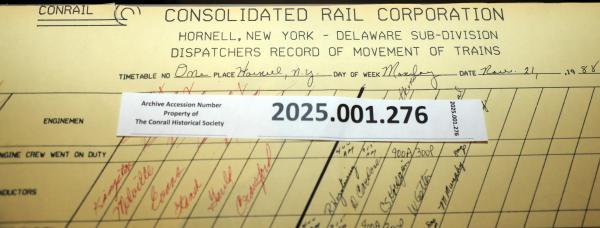 Hornell Train Dispatcher Sheet Delaware Subdivision 1988-11-21