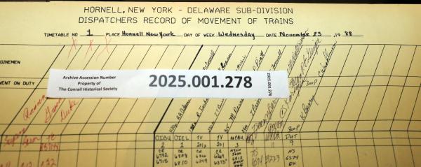 Hornell Train Dispatcher Sheet Delaware Subdivision 1988-11-23