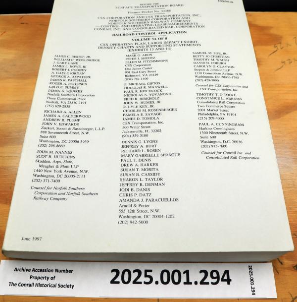Conrail Split, Docket #33388 Vol. 3A of 8