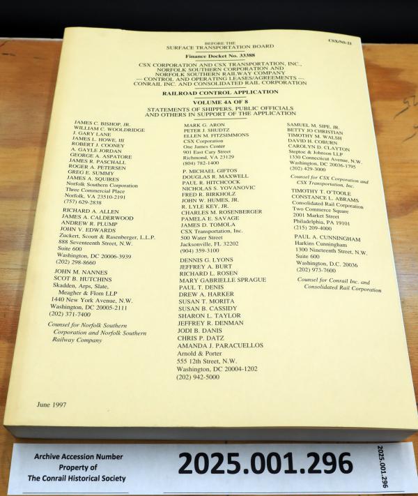 Conrail Split, Docket #33388 Vol. 4A of 8
