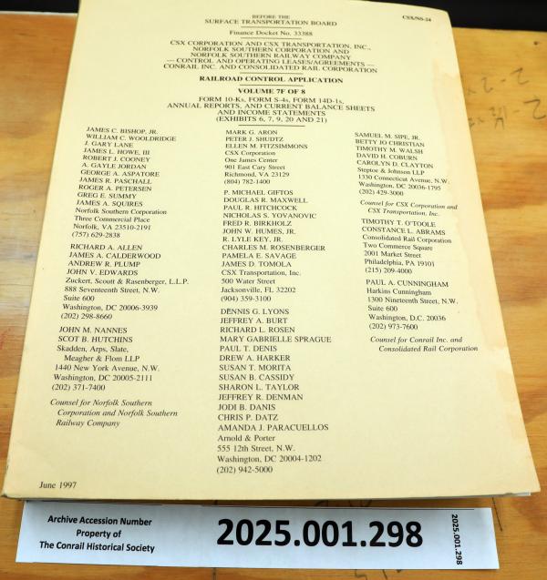 Conrail Split, Docket #33388 Vol. 7F of 8