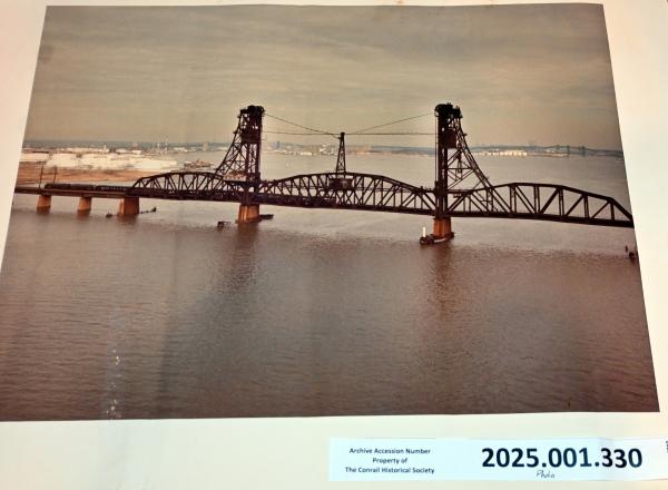 Photo CR Office Car Special traversing Upper Bay Bridge over Newark Bay