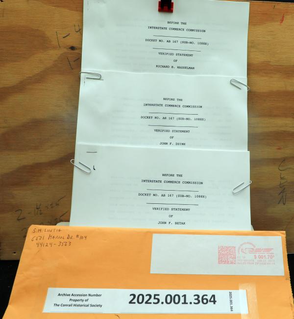 ICC Docket No. AB 167, sub no. 1088X, Verified Statements from Conrail officers Hasselman, Duink & Betak