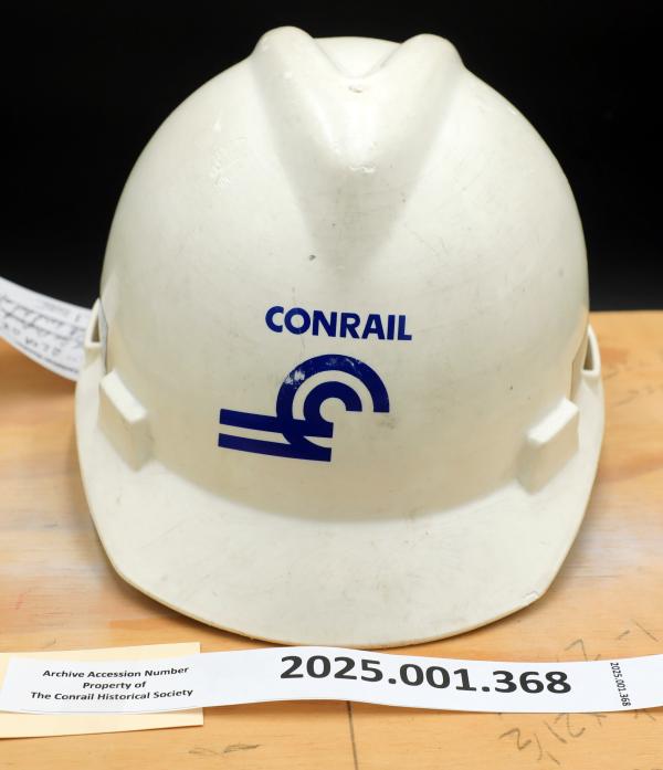 White hard hat with blue Conrail logo