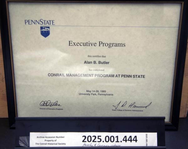 CR Executive Program certificate to Alan B. Butler, May 14-26, 1989