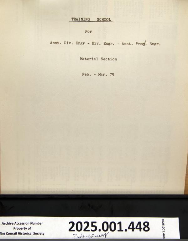 Training School for Div. Eng., Asst. Div. Eng., Asst. Prog. Eng., Feb.-March 1979