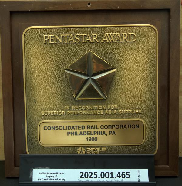 PentaStar Award from Chrysler to Conrail, 1999
