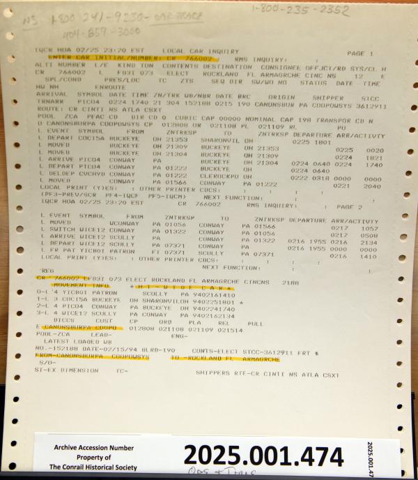 Excess dimension movement, CR766002, from CR Cincinnati to NS Atlanta, date?