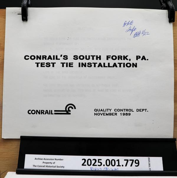 Conrail's South Fork, PA. Test Tie Installation