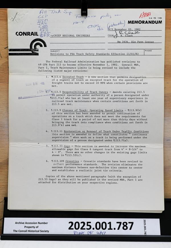 Revisions to FRA Track Safety Standards Effective 11/01/1982