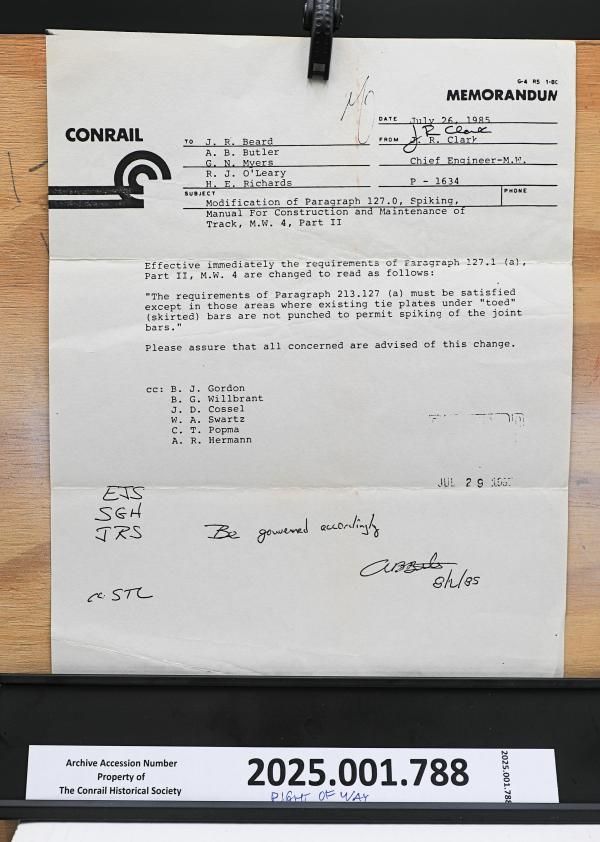 Modification of Paragraph 127.0, Spiking, Manual for Construction and Maintenance of Track, M.W. 4, Part II