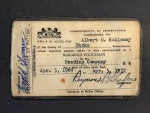Reading Company Railroad Police Card, April 5, 1969, Albert E. Holloway