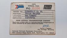 Amtrak 1972 Annual Pass