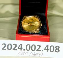 Watch (Analog) - Commemorative Conrail South Jersey Devils, Number 1 in Safety; Black on gold face; All gold color; Brand unknown