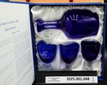 2007 Safety Award, blue crystal decanter & 3 goblets