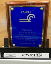 CR Service Award presented to Randy Shank for communications installation Enola office