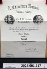 E.H. Harriman Memorial Silver Medal Certificate awarded to CR, 1999-05-19